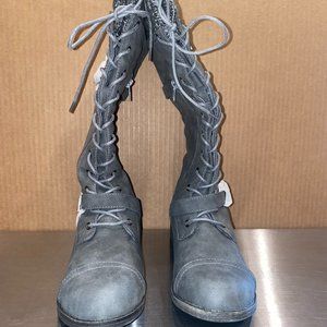 JUSTFAB Flat Boots, Ezmey, Charcoal Women's Size 9.5